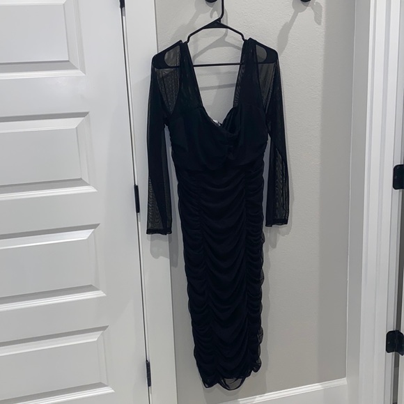 NEW Sexy Black See Through Ruched Midi Dress Plus Size 2x by Fashion Nova NWT - Picture 3 of 15